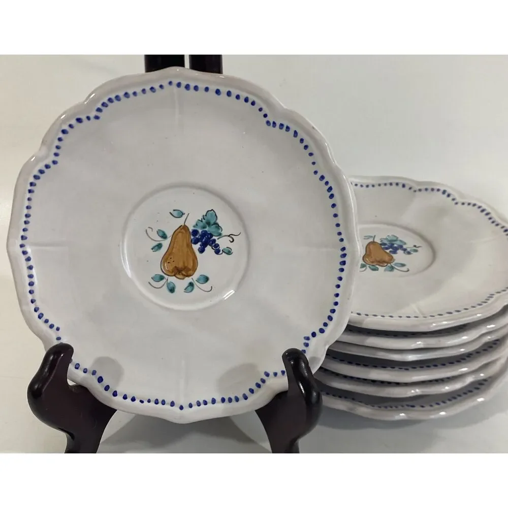Vintage‎ French Biot Majolica Bread Side 6” Plates Pear Grapes France (7)
